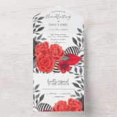 Rood & Zwart Gotische Bloemen Handvasten All In One Uitnodiging (Binnen)