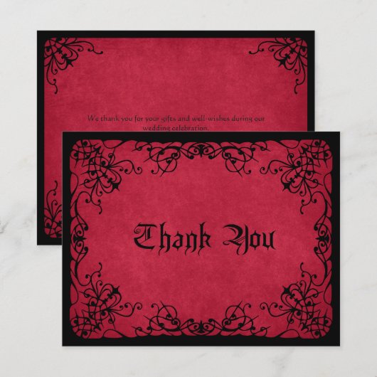 Rood Zwart Gotische Bruiloft Bedankkaart (Voorkant / Achterkant)