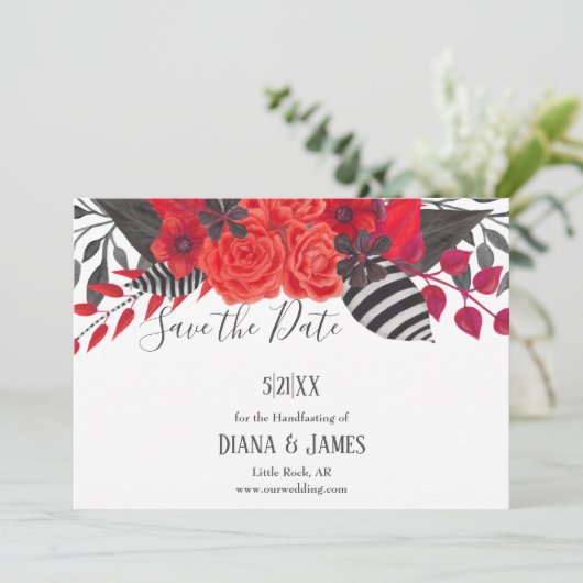 Rood & Zwart | Gotische Glam Save the Date (Staand voorkant)