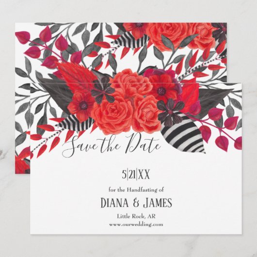 Rood & Zwart | Gotische Glam Save the Date (Voorkant / Achterkant)