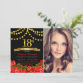 Rood Zwart Goud 18e Verjaardag Uitnodiging (Staand voorkant)