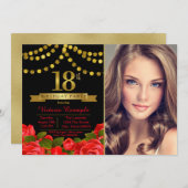 Rood Zwart Goud 18e Verjaardag Uitnodiging (Voorkant / Achterkant)