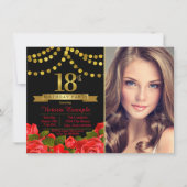 Rood Zwart Goud 18e Verjaardagsfeest Kaart (Voorkant)