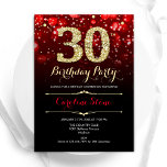 Rood Zwart Goud 30e Verjaardag Kaart<br><div class="desc">Uitnodiging voor het 30e verjaardagsfeestje. Elegant rood zwart design met faux glitter goud. Beschikt over stijlvolle diamanten, bokeh-lampen en scriptlettertype. Mannen of vrouwen bday uitnodigen. Perfect voor een stijlvol verjaardagsfeestje voor volwassenen. Personaliseer met je eigen gegevens. Stuur me een bericht als je verder moet worden aangepast. Gedrukte Zazzle-uitnodigingen of direct...</div>