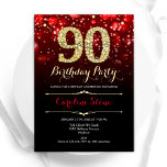 Rood Zwart Goud 90e Verjaardag Kaart<br><div class="desc">90e uitnodiging voor verjaardagsfeestje. Elegant rood zwart design met faux glitter goud. Beschikt over stijlvolle diamanten, bokeh-lampen en scriptlettertype. Mannen of vrouwen bday uitnodigen. Perfect voor een stijlvol verjaardagsfeestje voor volwassenen. Personaliseer met je eigen gegevens. Stuur me een bericht als je verder moet worden aangepast. Gedrukte Zazzle-uitnodigingen of direct download...</div>