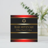 Rood Zwart Goud Bar Mitzvah Kaart (Staand voorkant)