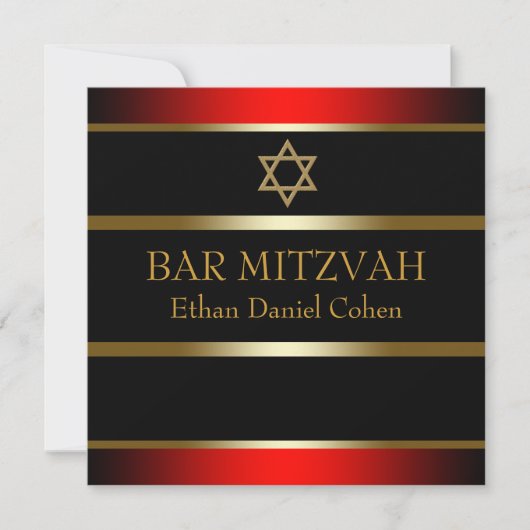 Rood Zwart Goud Bar Mitzvah Kaart (Voorkant)