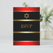 Rood Zwart Goud Bar Mitzvah RSVP Kaartje (Staand voorkant)