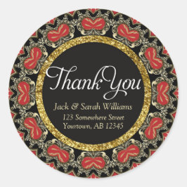Rood Zwart + Goud Bedankt ronde Stickers