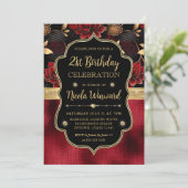 Rood Zwart & Goud Bloemen Marmer 21e Verjaardag Kaart (Staand voorkant)