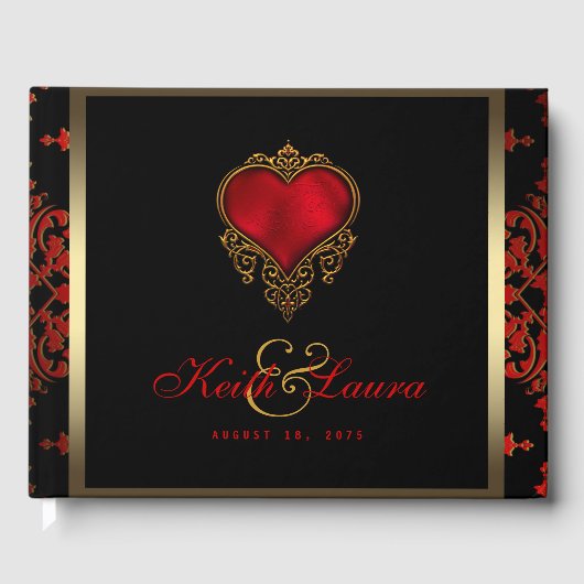 Rood Zwart Goud Bruiloft Gastenboek (Voorkant)