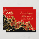 Rood zwart goud bruiloft "save the date" aankondigingskaart (Voorkant / Achterkant)