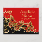 Rood zwart goud bruiloft "save the date" aankondigingskaart (Voorkant)