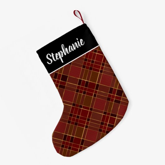 Rood Zwart Goud Buffel Plaid Gepersonaliseerde Naa Kleine Kerstsok (Achterkant (Hangend))