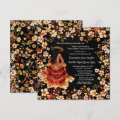 Rood Zwart Goud Charra Quinceañera Kaart (Voorkant / Achterkant)