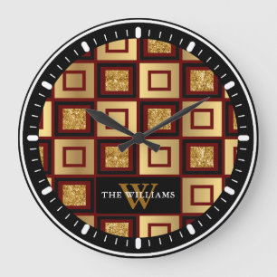 Rood Zwart Goud Checkerboard Monogram Grote Klok