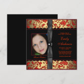 Rood Zwart Goud Damask Foto Sweet 16 Party Kaart (Voorkant / Achterkant)