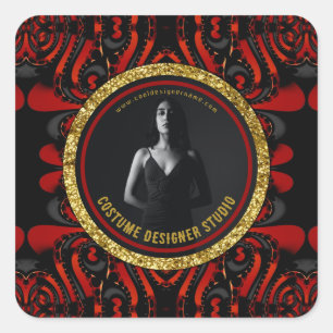 Rood Zwart + Goud Donkere Artisterie Zakelijke Pro Vierkante Sticker