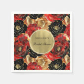 Rood Zwart Goud Glam Bloem Bruiloft Feest Servet (Voorkant)