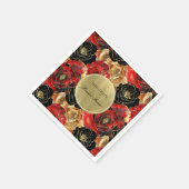 Rood Zwart Goud Glam Bloem Bruiloft Feest Servet (Hoek)