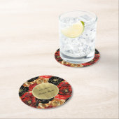 Rood Zwart Goud Glam Bloemachtige Bruidsdouche Ronde Kartonnen Onderzetter (Insitu)