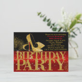 Rood Zwart Goud Glitter High Heel Verjaardagsfeest Kaart (Staand voorkant)