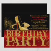 Rood Zwart Goud Glitter High Heel Verjaardagsfeest Kaart (Voorkant / Achterkant)