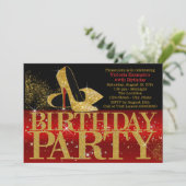 Rood Zwart Goud Glitter High Heel Verjaardagsfeest Kaart (Staand voorkant)