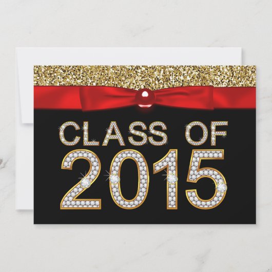 Rood Zwart Goud Glitter Klasse van 2015 Afstuderen Kaart (Voorkant)