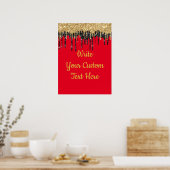 Rood Zwart Goud Glitter Verjaardagsfeestje Jubileu Poster (Keuken)