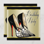 Rood Zwart Goud High Heels Verjaardagsfeest Kaart (Voorkant / Achterkant)