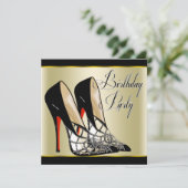 Rood Zwart Goud High Heels Verjaardagsfeest Kaart (Staand voorkant)
