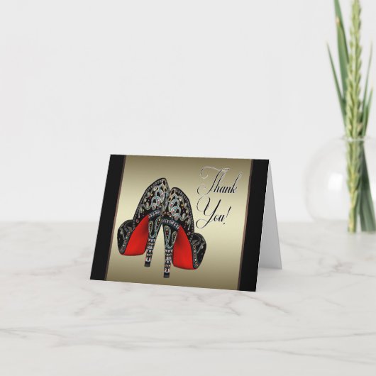 Rood Zwart Goud Hoge hakken Dank u Bedankkaart (Voorkant)