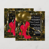 Rood Zwart Goud Hoge Hakken Vrouwen Verjaardagsfee Kaart (Voorkant / Achterkant)