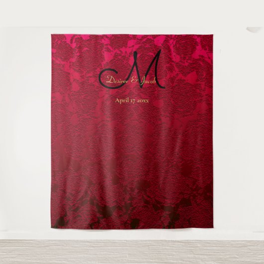 Rood Zwart Goud Kerst Huwelijk Modern Monogram Wandkleed (Voorkant)