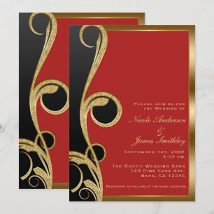 Rood Zwart & Goud Modern Glam Elegante Werveling T Kaart