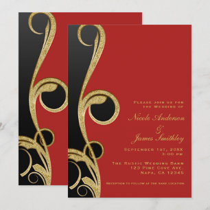 Rood Zwart & Goud Modern Glam Elegante Werveling T Kaart