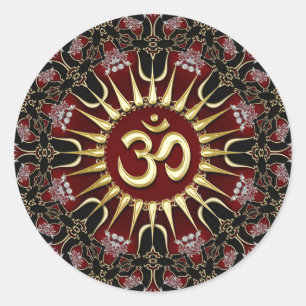 Rood Zwart Goud OM Moed Energie Mandala Ronde Sticker