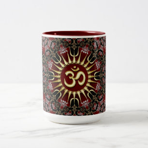 Rood Zwart Goud OM Moed Energie Mandala Tweekleurige Koffiemok