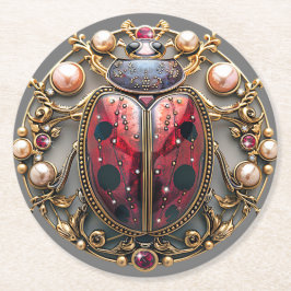 Rood Zwart Goud Parels Rubies Diamanten Elegant Ronde Kartonnen Onderzetter