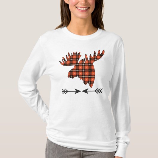 Rood Zwart Goud Plaid Moose Head T-shirt (Voorkant)