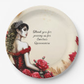 Rood Zwart Goud Rozen Quinceañera Jurk Custom Papieren Bordje (Voorkant)