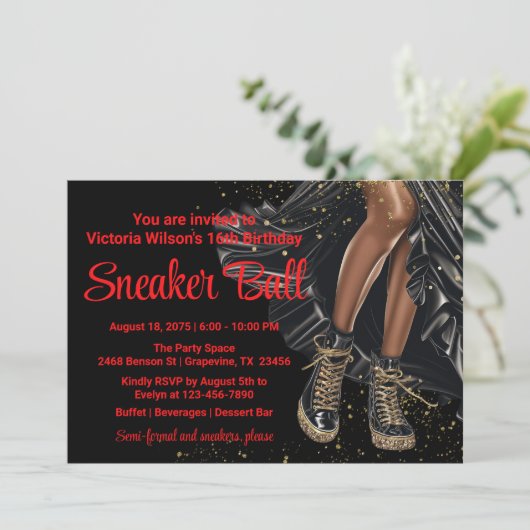 Rood Zwart Goud Sneakers Sneaker Ball Kaart (Staand voorkant)