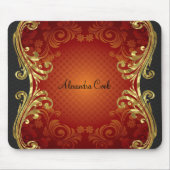 Rood Zwart & Goud Tonen  wervelingen-Monogram Muismat (Voorkant)