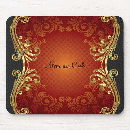 Rood Zwart & Goud Tonen  wervelingen-Monogram Muismat (Voorkant)