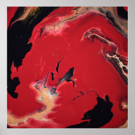 Rood Zwart Goud Vloeibare Marmer Acryl Kunst Abstr Poster