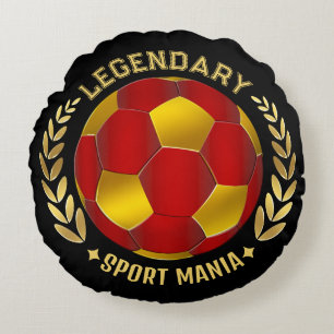 Rood Zwart Goud Voetbal Logo Rond Kussen