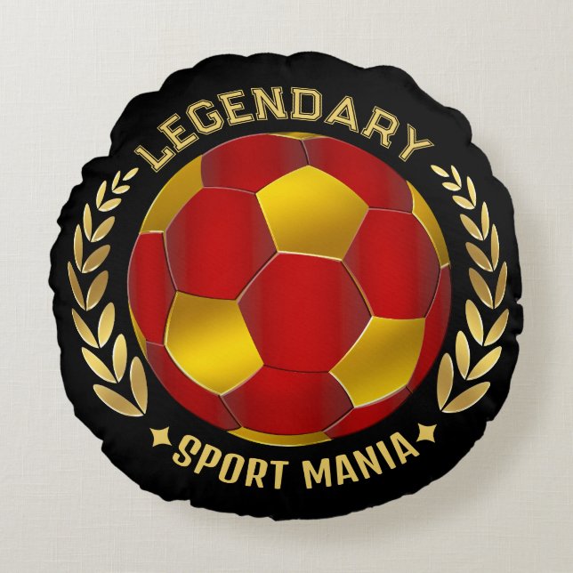 Rood Zwart Goud Voetbal Logo Rond Kussen (Voorkant)