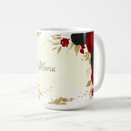 rood zwart & gouden bloem bruiloft koffiemok (Voorkant rechts)