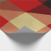 Rood Zwart Gouden Buffel Plaid Rustieke Kerst Cadeaupapier (Hoek)